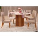 Conjunto: Mesa de Cozinha Viena Tampo Madeirado c/ Vidro 136cm e 6 Cadeiras Lia Freijo/Off White - Suede Kraft - DJ Móveis Conjunto: Mesa de Cozinha Viena Tampo Madeirado c/ Vidro 136cm e 6 Cadeiras Lia Freijo/Off White - Suede Kraft - DJ Móveis