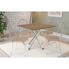 Conjunto: Mesa de Cozinha Volga c/ Tampo de Madeira 90cm e 4 Cadeiras Noruega Cromado/Nogueira - Bege - Kappesberg