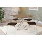 Conjunto: Mesa de Cozinha Volga c/ Tampo de Madeira 90cm e 4 Cadeiras Noruega Cromado/Nogueira - Marrom - Kappesberg Conjunto: Mesa de Cozinha Volga c/ Tampo de Madeira 90cm e 4 Cadeiras Noruega Cromado/Nogueira - Marrom - Kappesberg