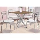 Conjunto: Mesa de Cozinha Volga c/ Tampo de Madeira 90cm e 4 Cadeiras Portugal Cromado/Nogueira - Branco - Kappesberg
