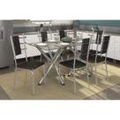 Conjunto: Mesa de Cozinha Volga c/ Tampo de Vidro 150cm + 6 Cadeiras Lisboa Cromada - Assento Preto - Kappesberg