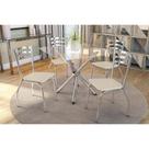 Conjunto: Mesa de Cozinha Volga c/ Tampo de Vidro 90cm + 4 Cadeiras Portugal Cromada/Nude - Kappesberg