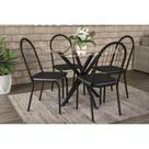 Conjunto: Mesa de Cozinha Volga c/ Tampo de Vidro 95cm + 4 Cadeiras Noruega Preto Fosco - Kappesberg