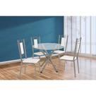Conjunto: Mesa de Cozinha Volga c/ Tampo de Vidro 95cm e 4 Cadeiras Florença Niquel - Courano Branco - Kappesberg
