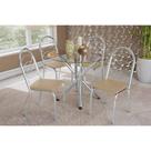 Conjunto: Mesa de Cozinha Volga c/ Tampo de Vidro 95cm e 4 Cadeiras Holanda Cromada - Courano Bege - Kappesberg