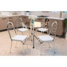 Conjunto: Mesa de Cozinha Volga c/ Tampo de Vidro 95cm e 4 Cadeiras Holanda Cromada - Courano Branco - Kappesberg