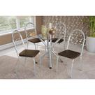 Conjunto: Mesa de Cozinha Volga c/ Tampo de Vidro 95cm e 4 Cadeiras Holanda Cromada - Courano Marrom - Kappesberg