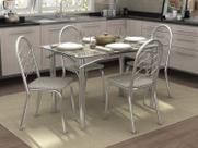 Conjunto: Mesa de Cozinha Volga c/ Tampo de Vidro 95cm e 4 Cadeiras Lisboa Cromada - Courano Capuccino - Kappesberg