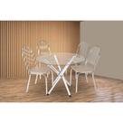 Conjunto: Mesa de Cozinha Volga c/ Tampo de Vidro 95cm e 4 Cadeiras Noruega Cromada - Courano Bege - Kappesberg