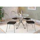 Conjunto: Mesa de Cozinha Volga c/ Tampo de Vidro 95cm e 4 Cadeiras Noruega Niquel - Courano Preto - Kappesberg