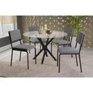 Conjunto: Mesa de Cozinha Volga c/ Tampo de Vidro 95cm e 4 Cadeiras Zaria Preto - Suede Cinza - Kappesberg
