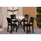 Conjunto: Mesa de Cozinha Volga c/ Tampo de Vidro 95x95cm e 4 Cadeiras Hydra Plus Preto - Kappesberg