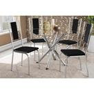 Conjunto: Mesa de Cozinha Volga c/ Tampo Vidro 90cm + 4 Cadeiras Lisboa Cromado/Preto - Kappesberg