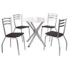 Conjunto: Mesa de Cozinha Volga c/ Tampo Vidro 90cm + 4 Cadeiras Portugal Cromado/Preto - Kappesberg