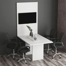 Conjunto Mesa De Escritório Reunião 136cm Com Painel Para Tv Multimóveis Cr25338 Branco