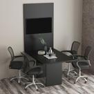 Conjunto Mesa De Escritório Reunião 136cm Com Painel Para Tv Multimóveis Cr25338 Preto