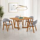 Conjunto Mesa de Jantar 1,20m Amadeirada com 4 Cadeiras em Linho Cinza e Base de Madeira Linha Evo