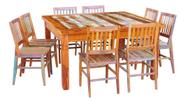 Conjunto Mesa de Jantar 1,5x1,5M 8 Cadeiras Madri Madeira Maciça Pátina