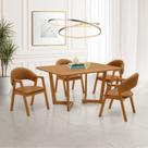 Conjunto Mesa de Jantar 1,60m Amadeirada com 4 Cadeiras em material sintético Caramelo e Base de Madeira Linha Evo