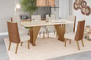 Conjunto Mesa de Jantar Adriana 2mt com Vidro e 6 Cadeiras Anne Henn - Nature/Off White/Corano Caramelo/Linho