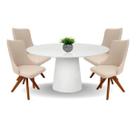 Conjunto Mesa de Jantar Cone 110 cm Laca Branca + Vidro Com 4 Cadeiras Roma Giratória