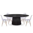 Conjunto Mesa de Jantar Cone Oval 160x90 cm Ébano + 4 Cadeiras Eames Dkr Wood Branca