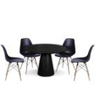 Conjunto Mesa de Jantar Cone Redonda 90 cm Ébano + 4 Cadeiras Eames Dkr Wood Preta