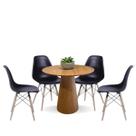 Conjunto Mesa de Jantar Cone Redonda 90 cm Freijó + 4 Cadeiras Eames Dkr Wood Preta