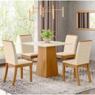 Conjunto Mesa de Jantar Dora e 4 Cadeiras Isa Henn - Nature/Off White/Linho