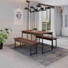 Conjunto Mesa de Jantar e 2 Bancos Industrial Aço MDP 135cm Preta e Marrom Yescasa