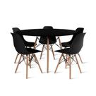 Conjunto Mesa de Jantar Eames Eiffel Redonda 110cm Tampo de Madeira Preto + 5 Cadeiras Pretas