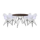 Conjunto Mesa de Jantar Eames Eiffel Redonda 90cm Amêndoa com 4 Poltronas Pretas Ferro Preto Conjunto Mesa de Jantar Eames Eiffel Redonda 90cm Amêndoa com 4 Poltronas Pretas Ferro Preto