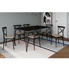 Conjunto Mesa de Jantar Elen com 6 Cadeiras Katrina Base e Tampo Preto 150cm