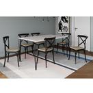 Conjunto Mesa de Jantar Elen com 6 Cadeiras Katrina Base Preta e Tampo Branco 150cm