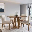 Conjunto Mesa de Jantar em Madeira Frame 120x80cm com 4 Cadeiras Tec Algodão Bege Nogueira