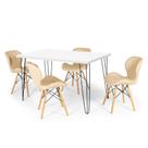 Conjunto Mesa de Jantar Hairpin 130x80 Branca com 4 Cadeiras Eiffel Slim - Nude