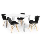 Conjunto Mesa de Jantar Hairpin 130x80 Branca com 4 Cadeiras Eiffel Slim - Preto
