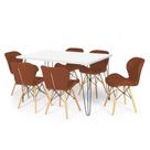 Conjunto Mesa de Jantar Hairpin 130x80 Branca com 6 Cadeiras Eiffel Slim - Marrom Conjunto Mesa de Jantar Hairpin 130x80 Branca com 6 Cadeiras Eiffel Slim - Marrom