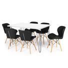 Conjunto Mesa de Jantar Hairpin 130x80 Branca com 6 Cadeiras Eiffel Slim - Preto