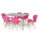 Conjunto Mesa de Jantar Hairpin 130x80 Volpi com 6 Cadeiras Eiffel Slim - Rosa