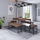 Conjunto Mesa de Jantar Industrial com 2 Bancos/2 Banquetas - Nogal/Preto