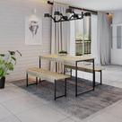 Conjunto Mesa de Jantar Industrial com 2 Bancos - Carvalho/Preto