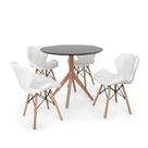 Conjunto Mesa de Jantar Maitê 80cm Preta com 4 Cadeiras Eames Eiffel Slim - Branca