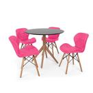 Conjunto Mesa de Jantar Maitê 80cm Preta com 4 Cadeiras Eames Eiffel Slim - Rosa