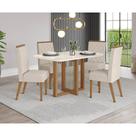 Conjunto Mesa de Jantar Natalí com Vidro e 4 Cadeiras Nina Henn - Nature/Off White/Linho