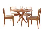 Conjunto Mesa de Jantar Olinda Redonda 109cm Tampo Laminado 4 Cadeiras Canela Madeira Estofado material sintético