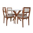 Conjunto Mesa de Jantar Olinda Redonda 109cm Tampo Vidro 4 Guarapari Tela Sextavada Madeira Estofado Linho