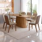 Conjunto Mesa de Jantar Olivia com Vidro e 8 Cadeiras Pietra Henn - Nature/Corano Caramelo/Creme