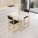 Conjunto Mesa de Jantar Quadrada Branca 2 Cadeiras Estofado Riviera Industrial Dourado