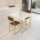 Conjunto Mesa de Jantar Quadrada Branca 2 Cadeiras Estofado Riviera Industrial Dourado